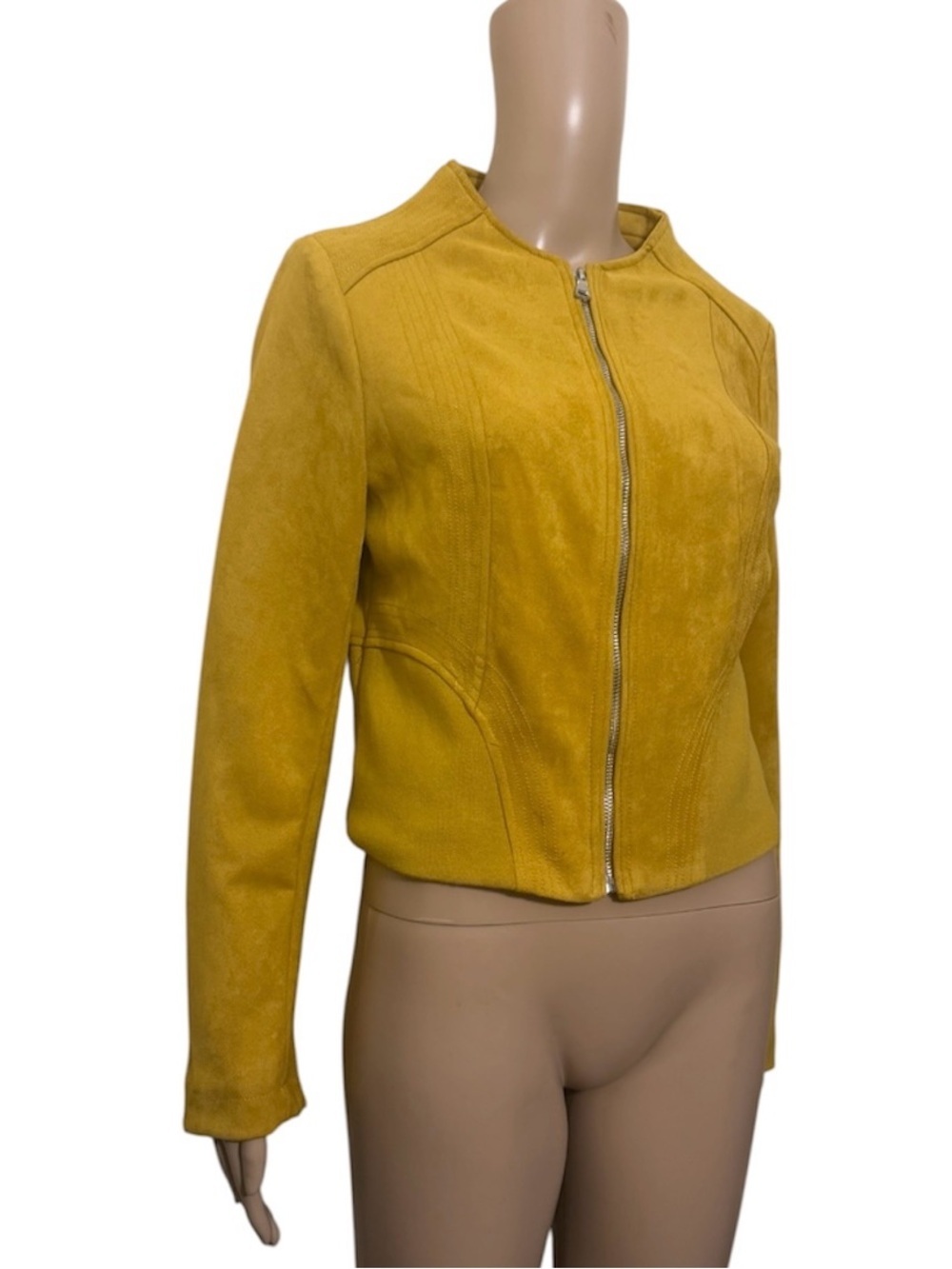 Molly Bracken faux suede Mustard Zip-Front Suede-Look Jacket - Picture 3 of 6
